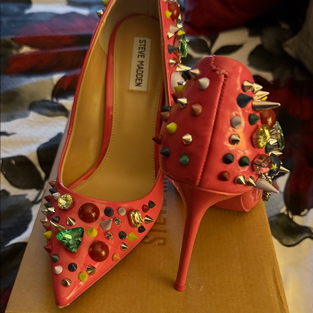 Steve Madden Vibrant Pink Heels with Colorful Studs
